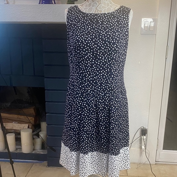 Ralph Lauren Navy and White Polka Dot Midi Dress - Picture 1 of 12